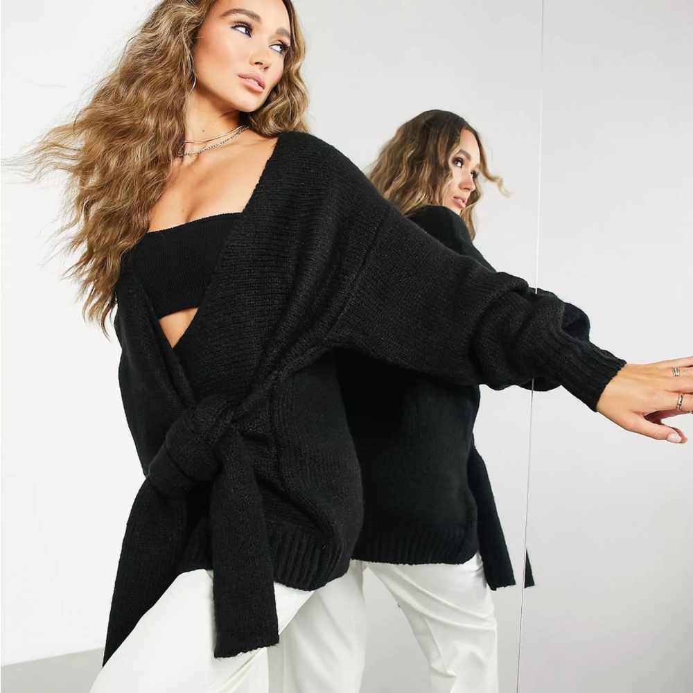 NWT ASOS EDITION tie front oversized knit cardigan in black size XS - Picture 4 of 6